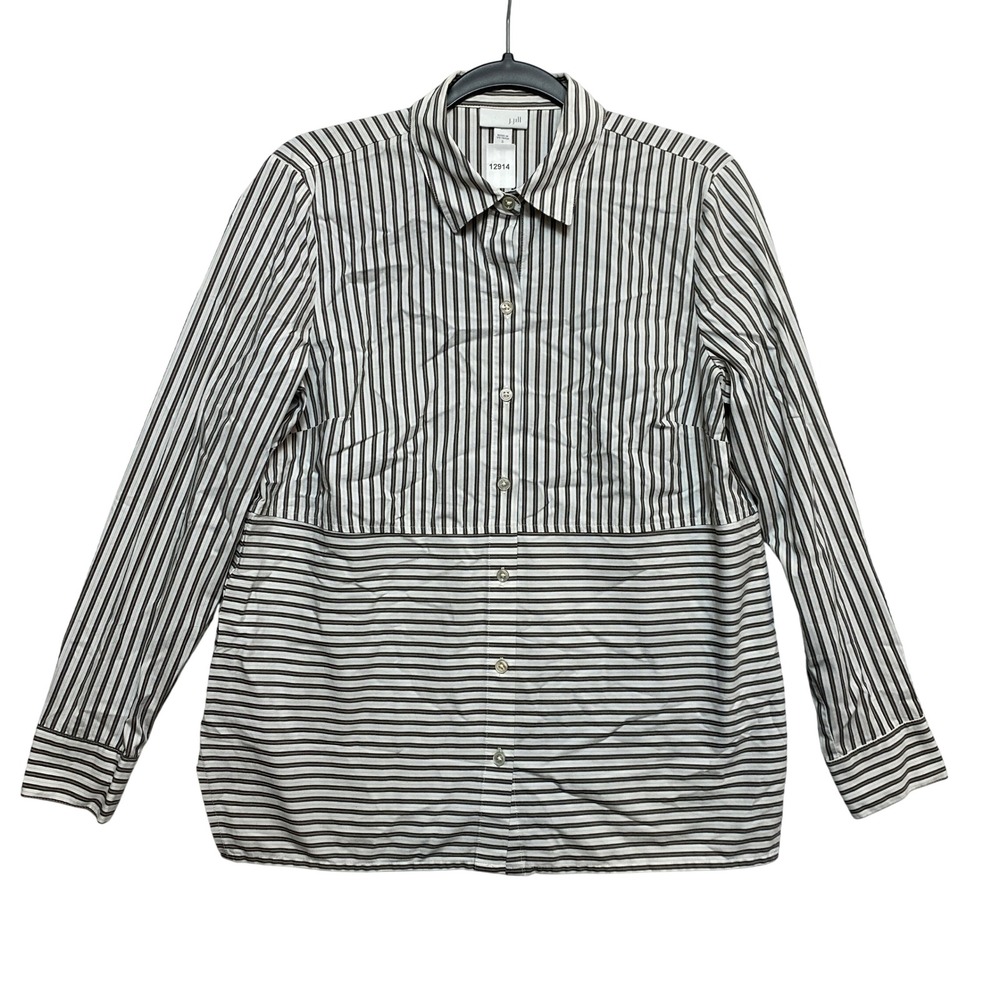 J. Jill Button Down Womens S White Brown Striped Mixed Stripe Long Sleeve Shirt